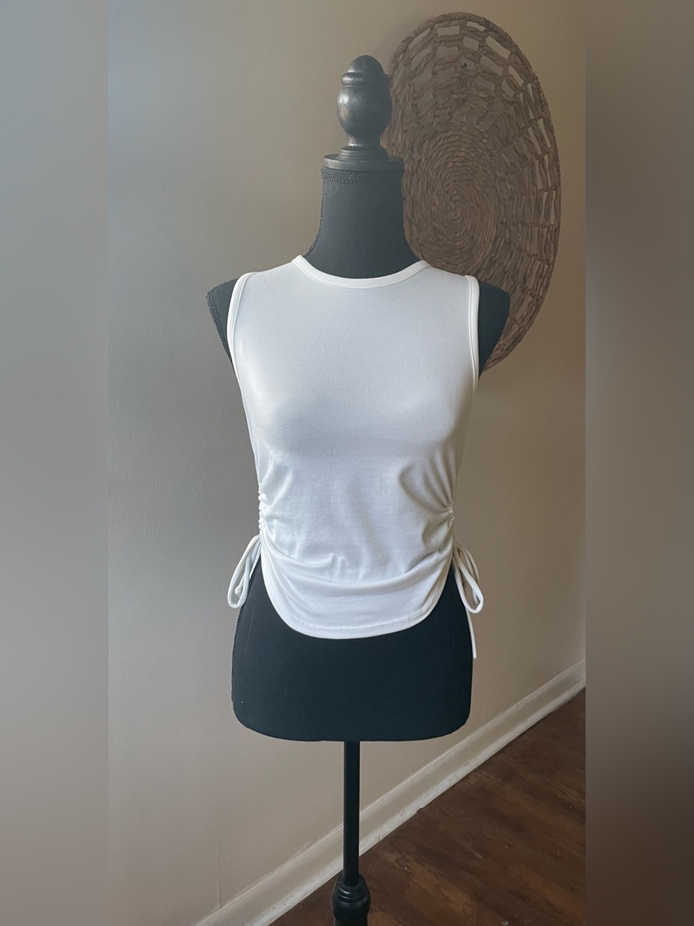 Caution To The Wind White Ruched Side Tank Top